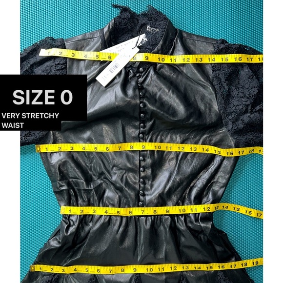 Alice + Olivia Mina Black Vegan Leather Lace Combo Mini Cocktail Dress - Picture 12 of 17